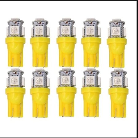 10 stk. gule lamper, T10 w5w LED 5050SMD 12v DC 10 stk.