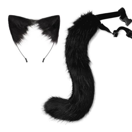 Wolf Fox Cat Plysch Svansöron Prop Halloween Cosplay Black