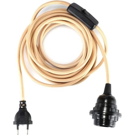 Tygklädd elkabel 2 ledare 2,5 meter sladd Linne E27-sockel