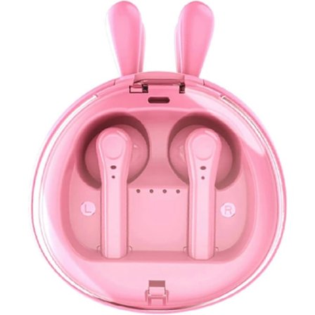 Trådlösa hörlurar för barn med laddningsfodral, söta rosa kanin-hörlurar, Bluetooth 5.0