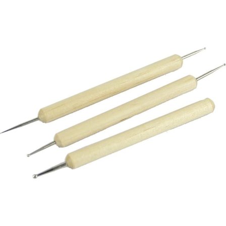 3 stk. rustfritt stål kulepenn med trehåndtak verktøysett for preging mønster leire skulptur