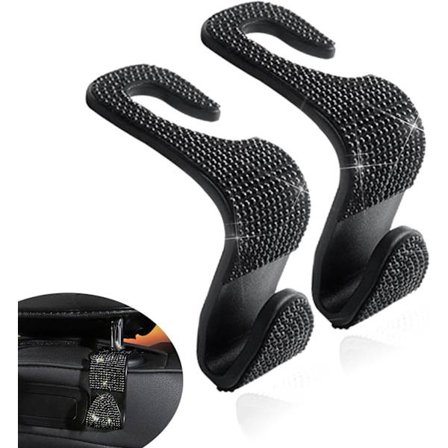 Autostol Nakkestøtte Krog, Krystal Rhinestone Bagsædekrog til Opbevaringstaske, Bil Nakkestøtte Krog til Pung, Taske, Håndtaske, Dagligvarer (2 styk)