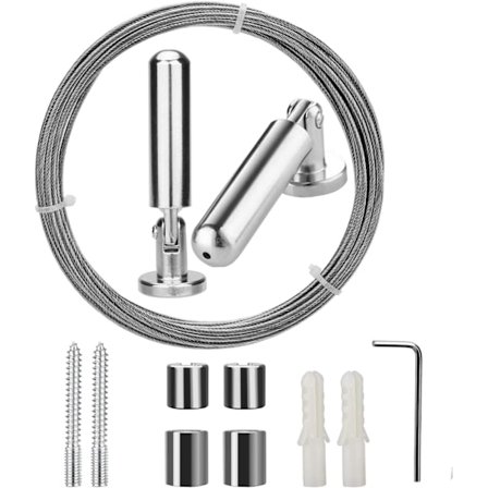 Gardinstang i ståltråd med spænding, fotoophængningstråd (5 meter)