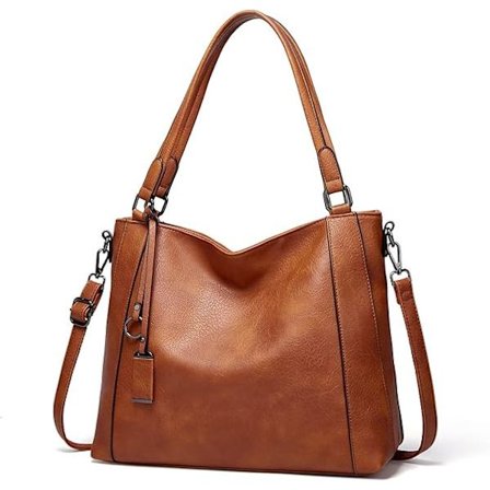 Stor Dam Laptopväska med Läderhandtag - Lätt Skolväska för Böcker och Laptop - Brun Axelremsväska 34x26x13cm