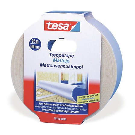 Tesa 55735 Teppeteip i polypropylen, dobbeltheftende 25 m x 50 mm, Maskintilbehør & forbruk