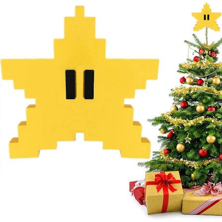 Juletrærtoppstjerne, Super Mario Morsom 3D Vintage Pixel Hallmark Julepynt Gavedekorasjon Jul