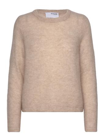 Slflive Ls Knit O-Neck Pullover Beige Selected Femme*Betinget Tilbud