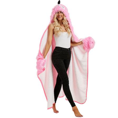 Bärbar huvtröja filt för vuxna fluffig supermjuk pälsfuskpäls, plysch varm och bekväm Sherpa huvtröja cape gåvor för vuxna och barn(flaming