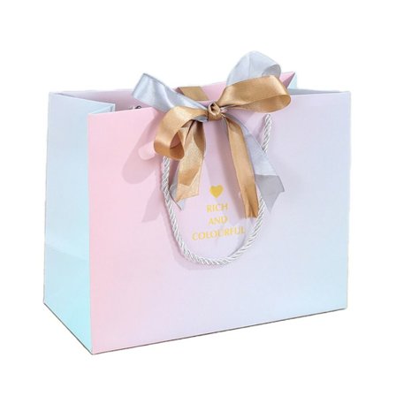 Gradient Color Presentpåse Handhållen papperspåse GULD&SILVER L L