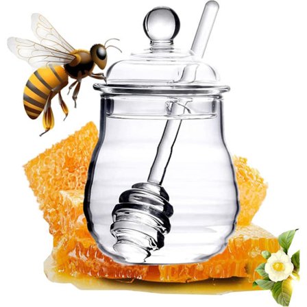 Honungsdispenser, sirapsdispenser, vacker honungskaka honungsburk, honungsburk och dipper set (500 ml) möbler köksredskap