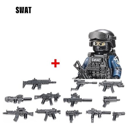 Militära byggklossar Soldatfigurer Gåvor Leksaker Vapen Gevär Special Force SWAT Arméväst Hjälm Explosionssäkra kläder MOC Fingerfärdighetsspel