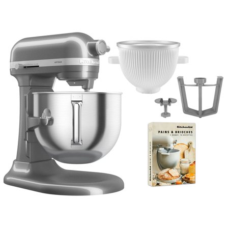 Kitchenaid Artisan 5KSM70SHXE køkkenmaskine 6,6 liter + 5KSMICM Ice Cream Maker, medallion silver | KitchenOne