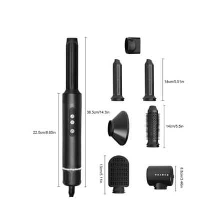 7-i-1 Profesjonell Høyhastighets Hårføner, 110 000 RPM, Rettetang, Hårkrøller - Hvit
