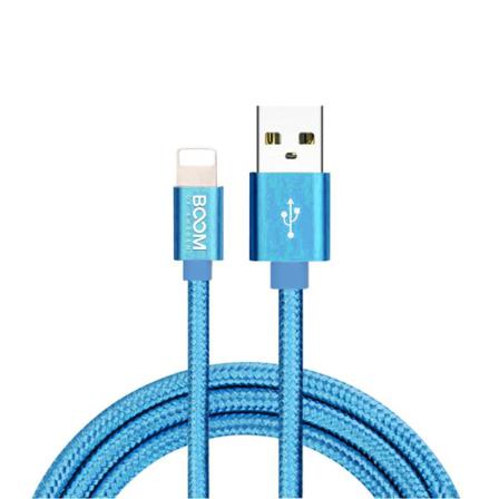 Boom - Nylon Usb Till Lightning Kabel, 2.1a, 1m - Blå Blå