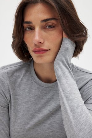 NA-KD Soft Line Long Sleeve Top - Basic toppe - Grå - XL (EU 46)