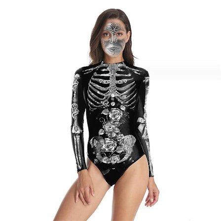 Halloween Kvinner Digitalt Skjelett Tight Badedrakt i ett stykke med glidelås
