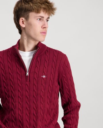 GANT COTTON CABLE HALF ZIP Röd Tröjor Kille - Kids Brand Store