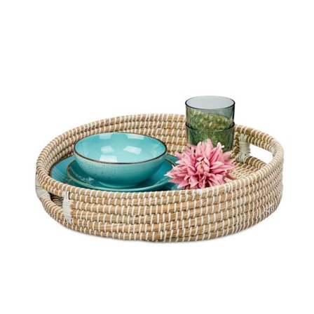 Rund serveringsbricka med handtag