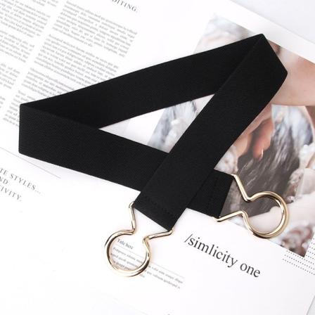 Dambälten Enkelt fyra säsonger Damsvart elastiskt midjeband Enkelcirkelgördel Matchande prydnader Stilbälte Black 3.8cm