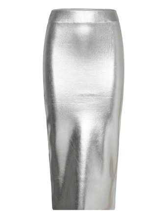 Metallic Midi Skirt Knelangt Skjørt Sølv Mango*Betinget Tilbud