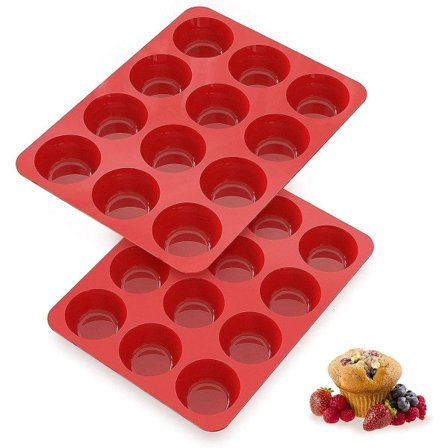 IC Silikon Muffinsformer Nonstick 12 Kopper, 2,5 Tommer Silikon Muffinsformer - 2-pakksformer for Hjemmelaget Muffins, Muffins og 12 Kopper