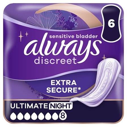 Always Discreet Ultimate Night Inkontinensbind 6 stk, Medicin & Pleje, Inkontinens, Inkontinens Kvinder