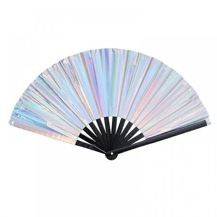 Holografisk Rave Vifte Stor Sammenleggbar Vifte Festival Vifte (Sølv)