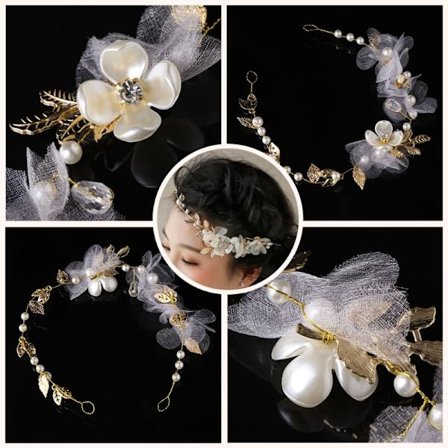 Hårbånd for kvinner, bryllupsdiadem med perler og krystaller i gull