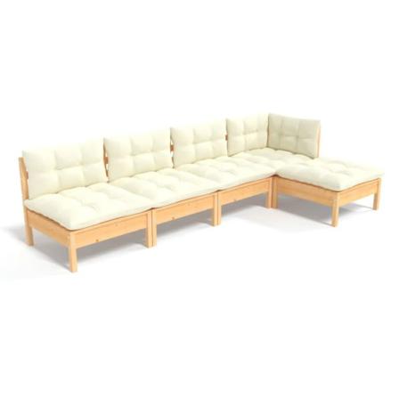 Vidaxl Loungegrupp Med Gräddvita Dynor 5 Delar Massiv Furu Creme