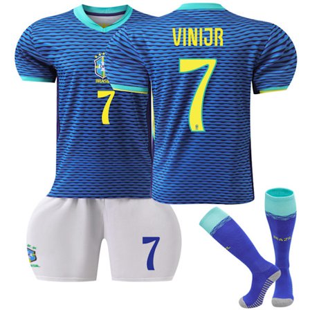 24-25 Brasilien Bortaställ Barn Fotbollströjor Set Fotbollskläder Nr 7 Vinicius VINI JR 24