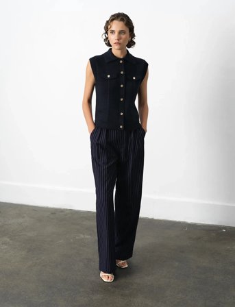 French Connection Roland Knit Collared Gilet - Navy - M