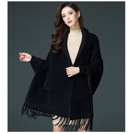 Vinterkappe med ærmer til kvinder, ensfarvet imiteret minkfløjltrøje, cardigan i midilængde med tyk kappe