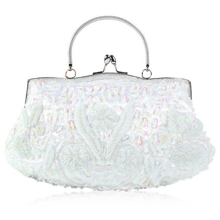 Women Vintage Beaded Sequin Flower Evening Purse Large Clutch Bag Bridal Handbag