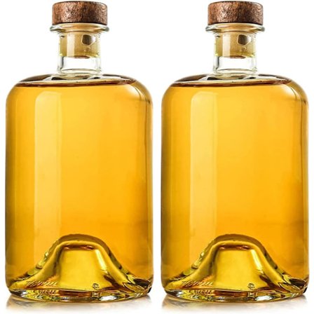 2 kpl 750 ml lasisia viinipulloja puukorkilla, kirkkaat pullot kuohuviinille, kefirille, elintarvikkeiden säilytykseen, tiiviit, konepesun kestävät (