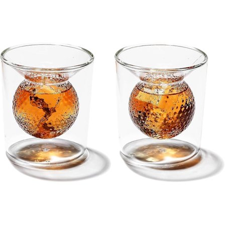 200ml Golf Whiskey Glass Sett med 2 | Dobbelvegg Krystallklart Glass | 150ml Golf-tema Whiskeyglass | Perfekt Golfgave