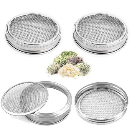 4-pak Spireglas Skærmlåg, 304 Rustfrit Stål Spirelåg til Brede 32 Oz Mason Glas