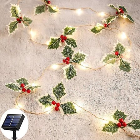 Julröda Fruktblad Fairy String Lights 4.5m 50led Sol