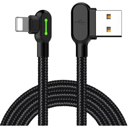 Rettvinklet USB-kabel med LED-lys, 90 graders nylon ladekabel, reversibel USB-hurtiglader, datasynkroniseringsladeadapter, fungerer med iPhone