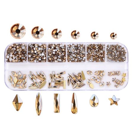 12 lokeron lasiset kynsitaidekoristeet, monimuotoiset ja -kokoiset kynsikoristeet