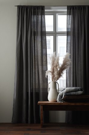 &Home - 2-pk gardin med løpegang, i halvpanama - Grå - Kanallengder - 160 - Fra Homeroom