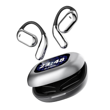 Öronproppar, Riktiga Trådlösa Öppna Hörlurar, Färgskärm Öppen Icke-In-Öra Sport Bluetooth Hörlurar, silver