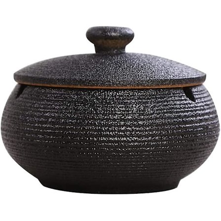 Håndlavet Keramik Askebæger Med Låg, Kontor Dekoration Skrivebords Askebæger, Vindtæt Askebæger, Udendørs Askebæger (sort)