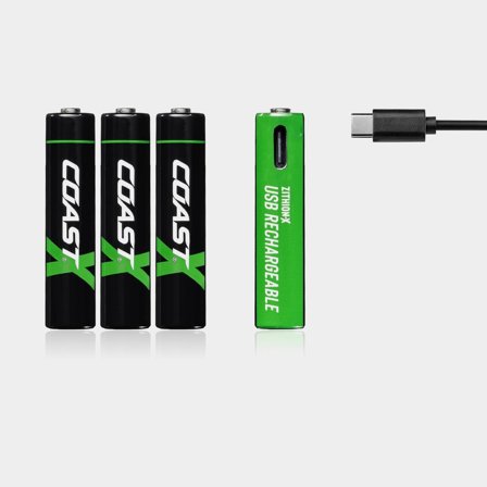 Piles AAA rechargeables Coast ZITHION-X AAA USB-C, 1.5 V, lithium-ion (Li-Ion), 750 mAh / 940 mWh, pack de 4 + chargeur