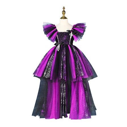 Disney Heks Kostume Piger Lilla Mesh Slæbende Kjole Maleficent Deluxe Piger Fancy Halloween Fest Børns Cosplay Kostume-WELLNGS Witch Dress 10-11Y