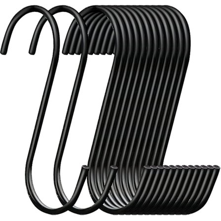 30-pack S-formade krokar i svart stål för att hänga kastruller, krukor, växter, väskor, handdukar, kraftiga kökskrokar, 9,4 cm