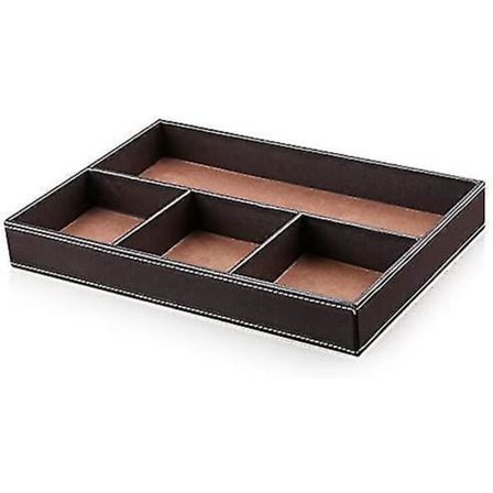 Valet Organiser Bakke med 4 Rum - Skrivebord i Læder - Bordskuffe