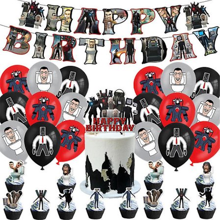 Skibidi Toalett-tema Bursdagsfest Tilbehør Ballongsett Banner Kaketopper Sett Dekorasjon (YJD)