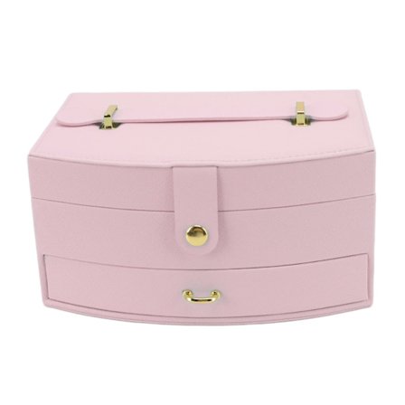 Reise smykkeskrin bærbar 2 lag PU lær smykker oppbevaringsholder boks med spenne og håndtak for øredobber halskjede rosa