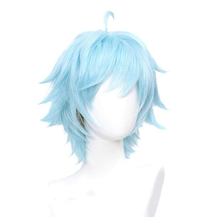 Katea Himmelsblå Invertert Kort Krøllete Hår Parykk for Cosplay Chongyun Anime Parykk Halloween Fest Parykk Himmelsblå -