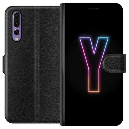 Yhteensopiva Lompakkokotelo Huawei Huawei P20 Pro Minimalistinen neonkirjain Y värinvaihtuvassa valossa mustaa taustaa vasten